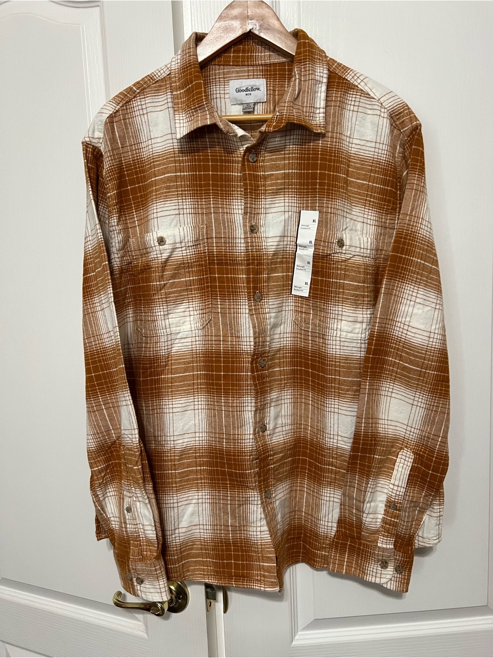 Goodfellow & Co. Burnt Orange and White Plaid Button-Up Shirt